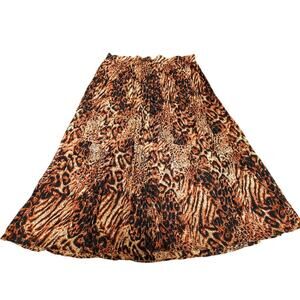 Vintage 90s Animal Print Rayon Midi Skirt Size 2X Button-Front Tropical Safari